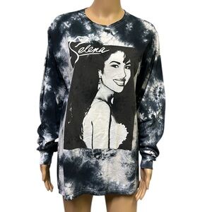 Selena Cotton Pullover Long Sleeve Tie Dye Graphic Tee Black White Unisex Medium